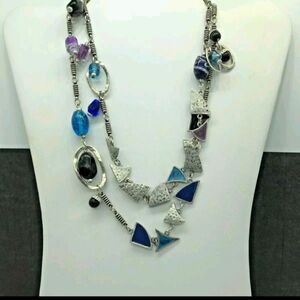 CHICO'S CHARM NECKLACE GLASS PENDANTS,BEADS SILVER TONE 42"